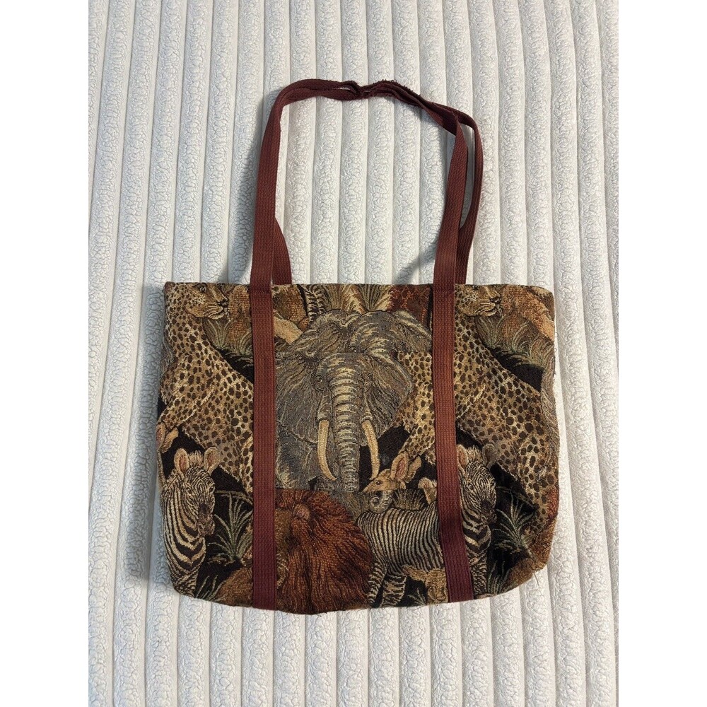 Safari Animal Tapestry Tote Bag Tiger Lion Zebra Leopard Jacquard Shoulder Bag
